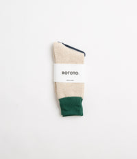 RoToTo Double Face Crew Socks - Green / Mid Beige thumbnail