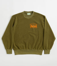 Aries Reverse Fleece Temple Crewneck Sweatshirt in Olive thumbnail