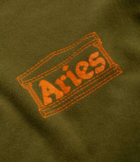 Aries Reverse Fleece Temple Crewneck Sweatshirt in Olive thumbnail