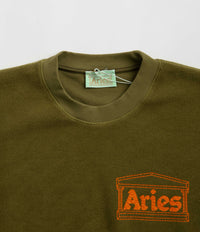 Aries Reverse Fleece Temple Crewneck Sweatshirt - Olive thumbnail