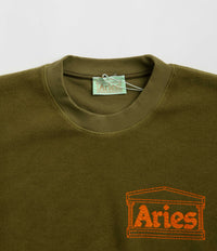 Aries Reverse Fleece Temple Crewneck Sweatshirt in Olive thumbnail
