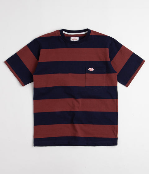 Battenwear Pocket Rugby T-Shirt in Navy and Maroon Stripe