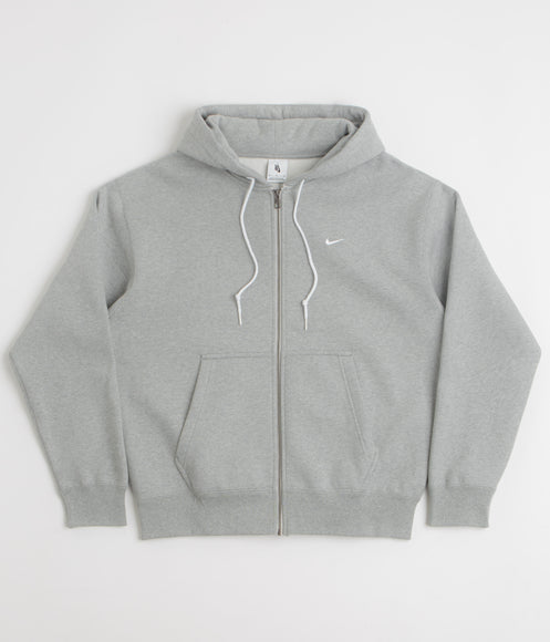 Nike Solo Swoosh Full Zip Hoodie - Dark Grey Heather / White