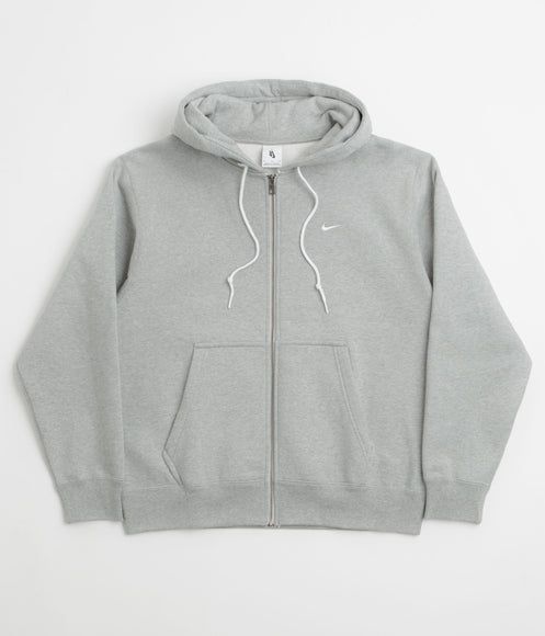 Nike Solo Swoosh Full Zip Hoodie - Dark Grey Heather / White