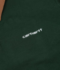 Carhartt Cord Rugby Long Sleeve Polo Shirt in Bottle Green and Hamilton Brown / White thumbnail