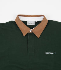 Carhartt Cord Rugby Long Sleeve Polo Shirt in Bottle Green and Hamilton Brown / White thumbnail
