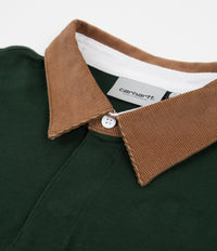 Carhartt Cord Rugby Long Sleeve Polo Shirt in Bottle Green and Hamilton Brown / White thumbnail