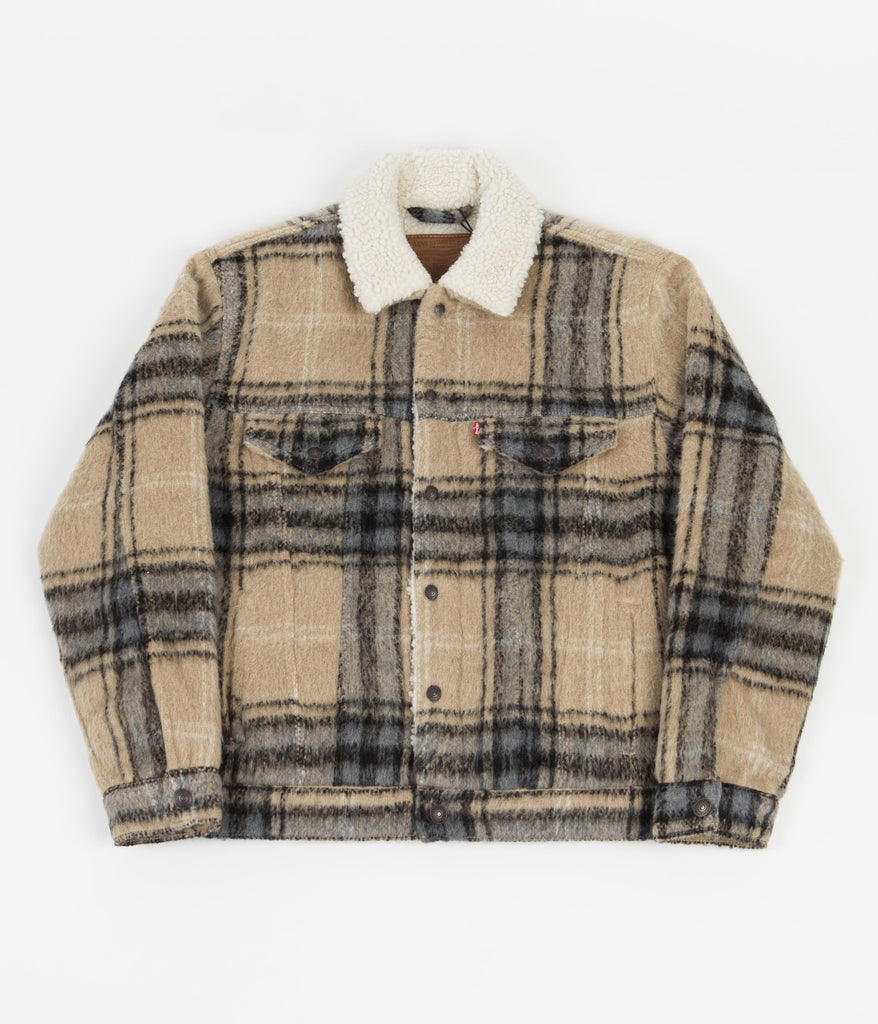 Levi s Red Tab Vintage Fit Sherpa Trucker Jacket Camel Blue Plaid Always in Colour