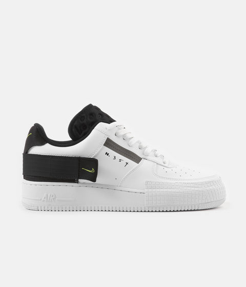 Nike Air Force 1 Type Shoes in White and Volt and Black - White