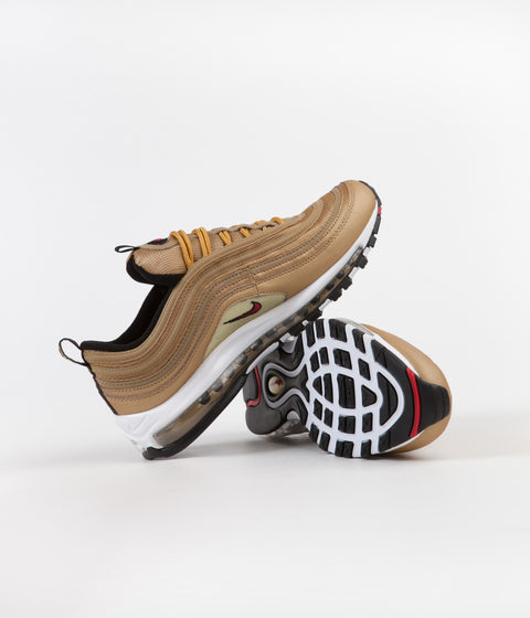 Nike Air Max 97 OG Shoes in Metallic Gold and Varsity Red and White - Black