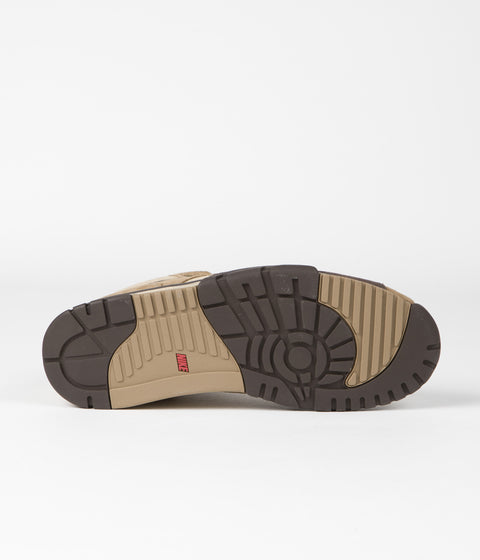 Nike Air Trainer 1 Shoes in Hay and Baroque Brown and Taupe - Varsity Red