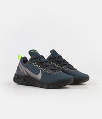 Nike React Element 55 Shoes in Armory Navy and Metallic Dark Grey and Volt thumbnail
