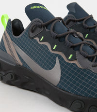 Nike React Element 55 Shoes in Armory Navy and Metallic Dark Grey and Volt thumbnail