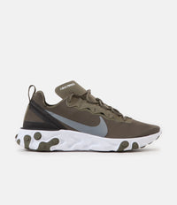 Nike React Element 55 Shoes in Medium Olive and Cool Grey and Black - White thumbnail