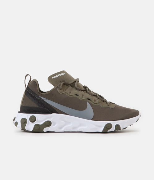 Nike React Element 55 Shoes - Medium Olive / Cool Grey - Black - White