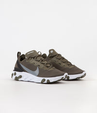 Nike React Element 55 Shoes in Medium Olive and Cool Grey and Black - White thumbnail