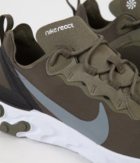 Nike React Element 55 Shoes in Medium Olive and Cool Grey and Black - White thumbnail