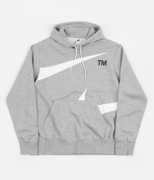Nike Semi-Brushed Swoosh Hoodie - Dark Grey Heather / White