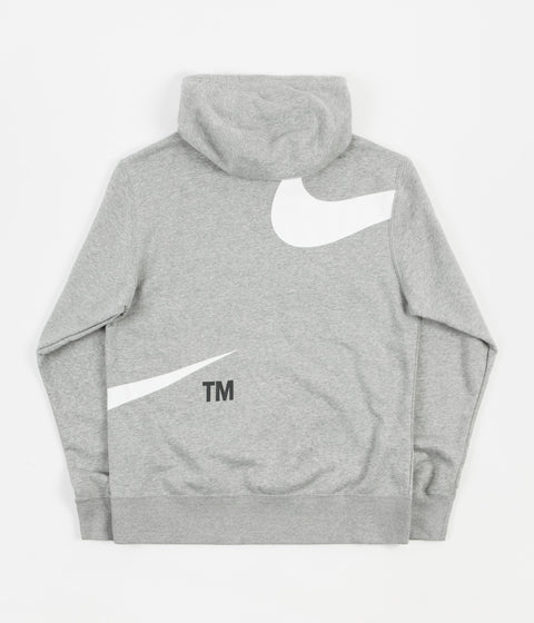 Nike Semi-Brushed Swoosh Hoodie in Dark Grey Heather and White