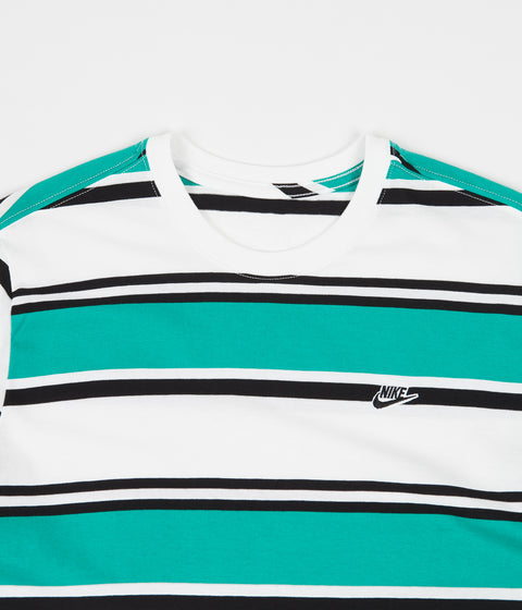 Nike Stripe T-Shirt in White and Neptune Green / Black