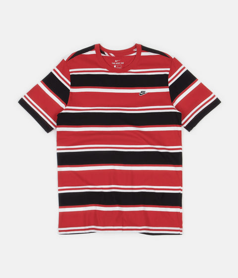 Nike Stripe T-Shirt in White and University Red / Black