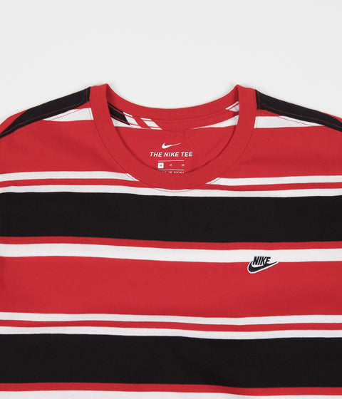 Nike Stripe T-Shirt in White and University Red / Black