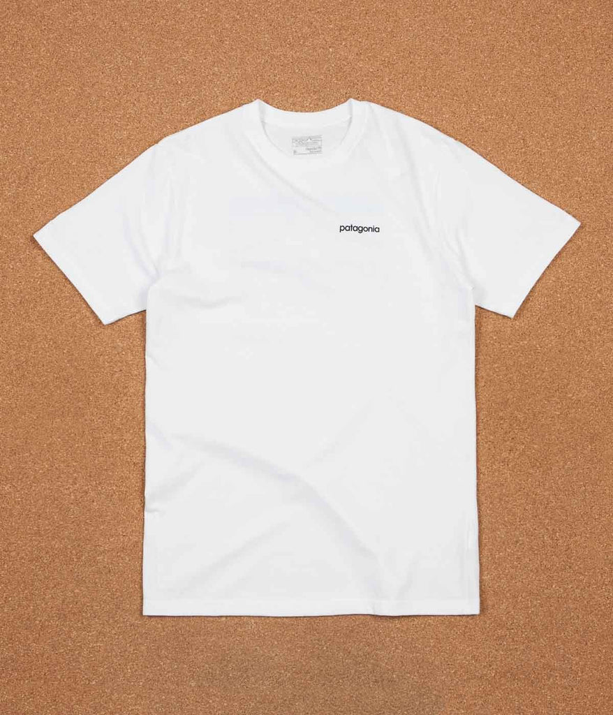Patagonia Line Logo Badge T Shirt White Smoulder Blue Always in Colour