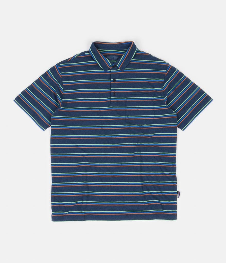 Patagonia Organic Cotton Lightweight Polo Shirt Pacific Stripe Stone Blue