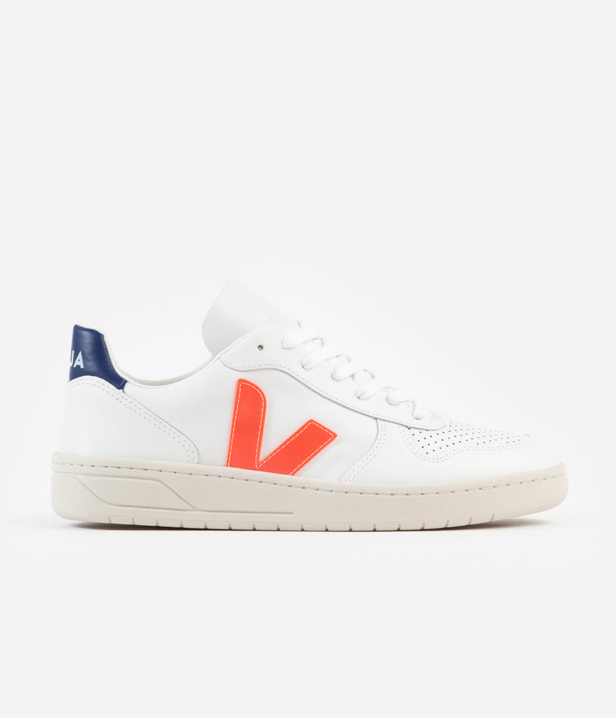 Veja V-10 Leather Shoes Extra White Orange Fluoro Cobalt