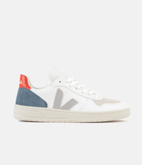 Veja V-10 Leather Shoes - Extra White / Oxford Grey / Orange Fluoro thumbnail