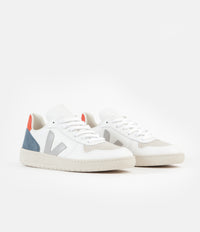 Veja V-10 Leather Shoes - Extra White / Oxford Grey / Orange Fluoro thumbnail
