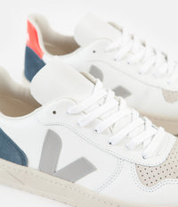Veja V-10 Leather Shoes - Extra White / Oxford Grey / Orange Fluoro thumbnail
