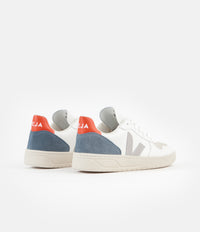 Veja V-10 Leather Shoes - Extra White / Oxford Grey / Orange Fluoro thumbnail