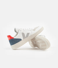 Veja V-10 Leather Shoes - Extra White / Oxford Grey / Orange Fluoro thumbnail
