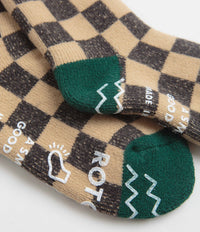 RoToTo Checkerboard Socks - Light Orange / Dark Green thumbnail