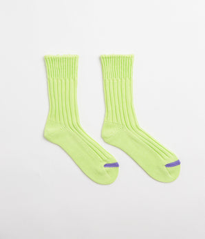 RoToTo Chunky Ribbed Crew Socks - Lime / Purple