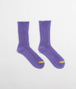 RoToTo Chunky Ribbed Crew Socks - Purple / Yellow