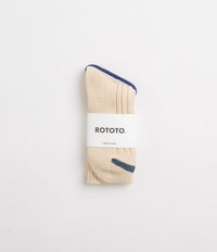 RoToTo Chunky Ribbed Crew Socks - Raw Beige / Dark Blue thumbnail