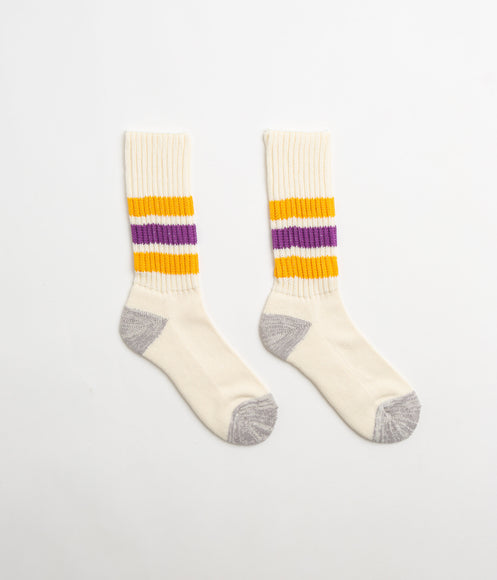 RoToTo Coarse Ribbed Crew Socks - Yellow / Purple