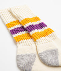 RoToTo Coarse Ribbed Crew Socks - Yellow / Purple thumbnail