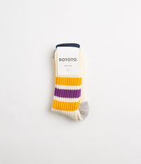 RoToTo Coarse Ribbed Crew Socks - Yellow / Purple thumbnail