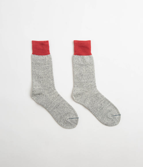 RoToTo Double Face Crew Socks - Red / Light Grey