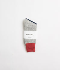 RoToTo Double Face Crew Socks - Red / Light Grey thumbnail