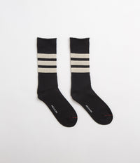 RoToTo Fine Pile Striped Socks - Black / Raw Beige thumbnail