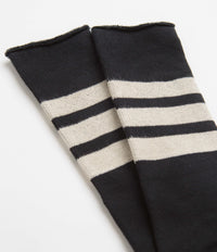 RoToTo Fine Pile Striped Socks - Black / Raw Beige thumbnail