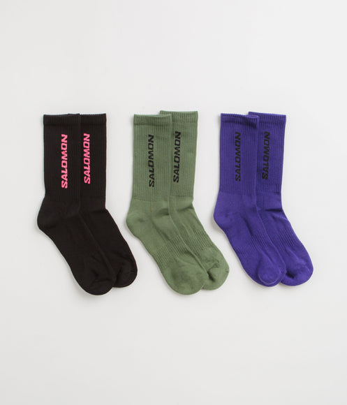 Salomon Everyday Crew Socks (3 Pack) - Liberty / Black / Deep Lichen Green