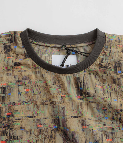 and wander Pertex Printed Wind T-Shirt in Beige