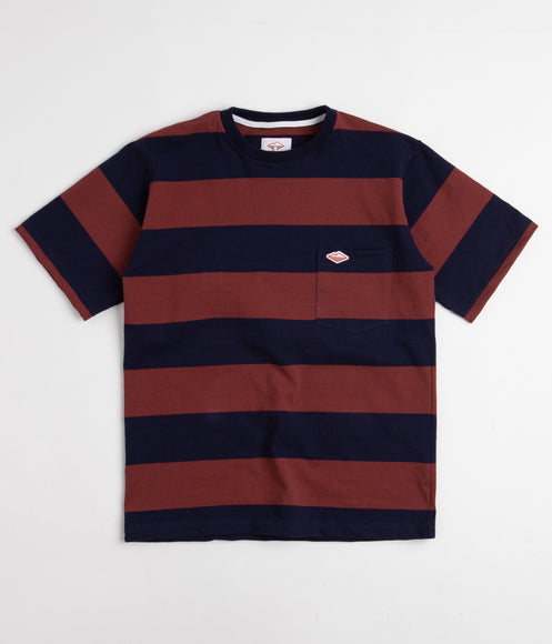 Battenwear Pocket Rugby T-Shirt - Navy / Maroon Stripe