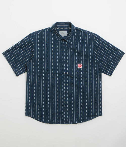 Carhartt Drewe Short Sleeve Shirt - Heart C Pinstripe / Ink / Natural