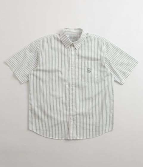Carhartt Linus Stripe Poplin Short Sleeve Shirt - Park / White